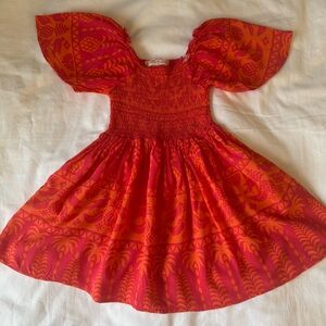 Btween Baby Doll Dress Girls Short Sleeve Square Neck Orange Sz 4
